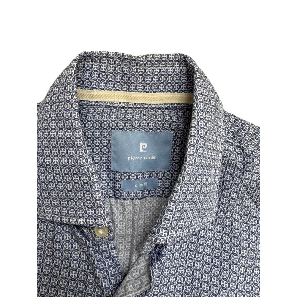 Pierre Cardin Mens Slim Fit Long Sleeve Dress Shirt Size 40 (M) Blue Pattern - Picture 7 of 16